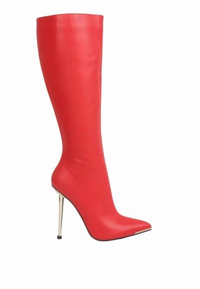 Women's Hale Pointed Heel Calf Boots In Red Comfortable Womens Boots low price