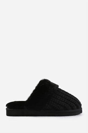 Women's Knitted Snug Faux Fur Slippers In Black Cozy Womens Slippers discount
