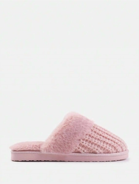 Women's Knitted Snug Faux Fur Slippers In Pink Cozy Womens Slippers discount