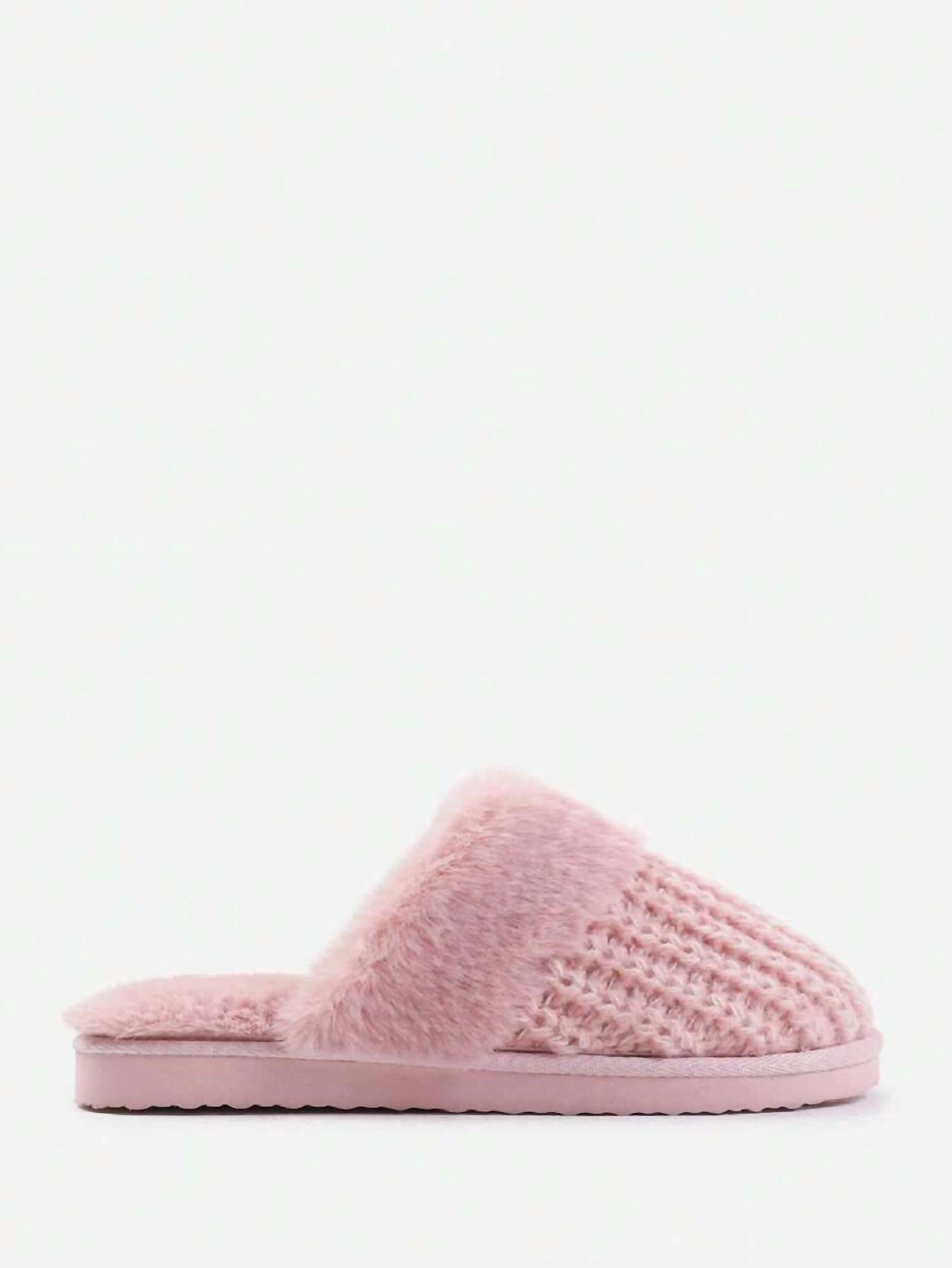 Women's Knitted Snug Faux Fur Slippers In Pink Cozy Womens Slippers discount