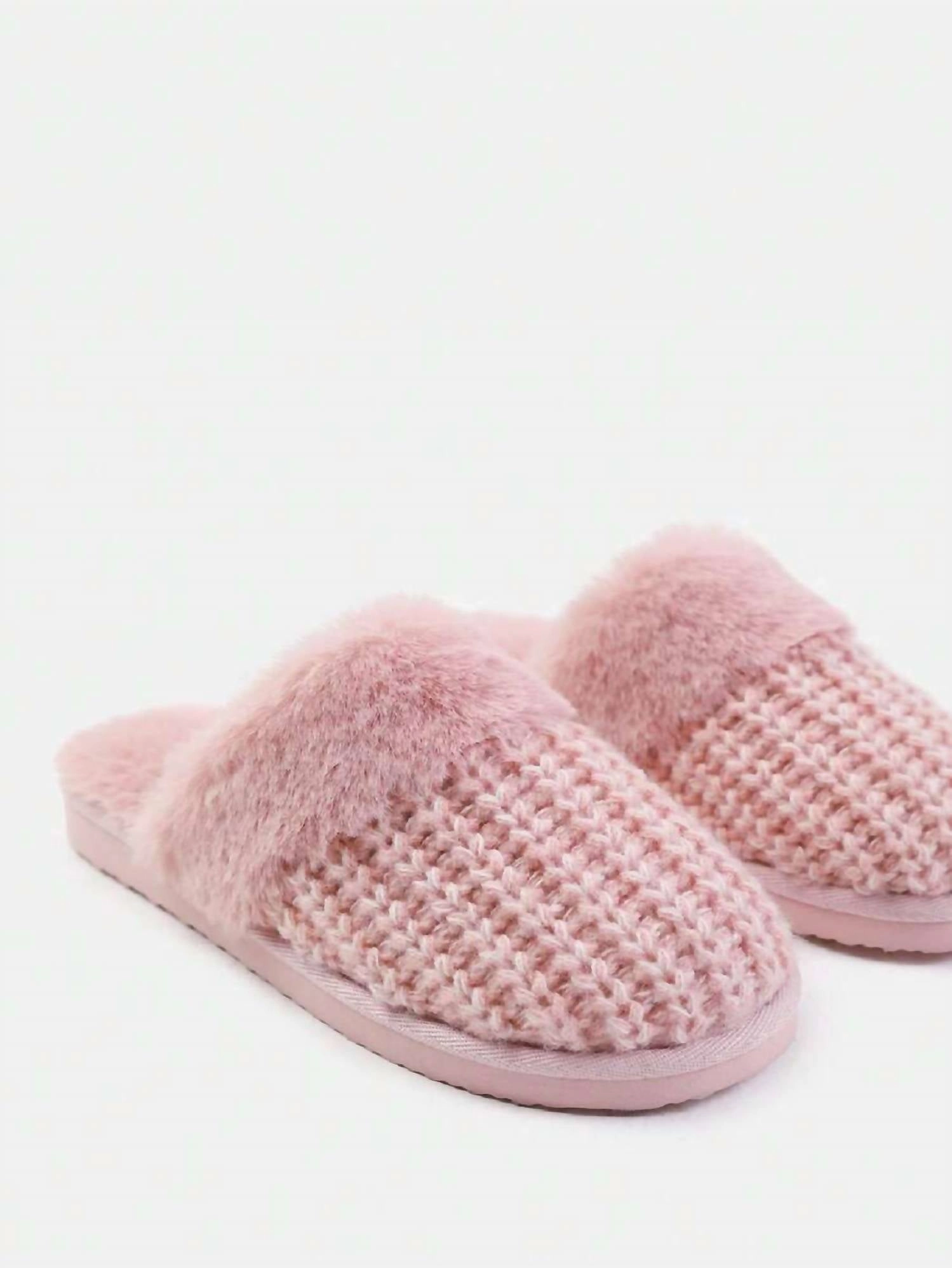 Women's Knitted Snug Faux Fur Slippers In Pink