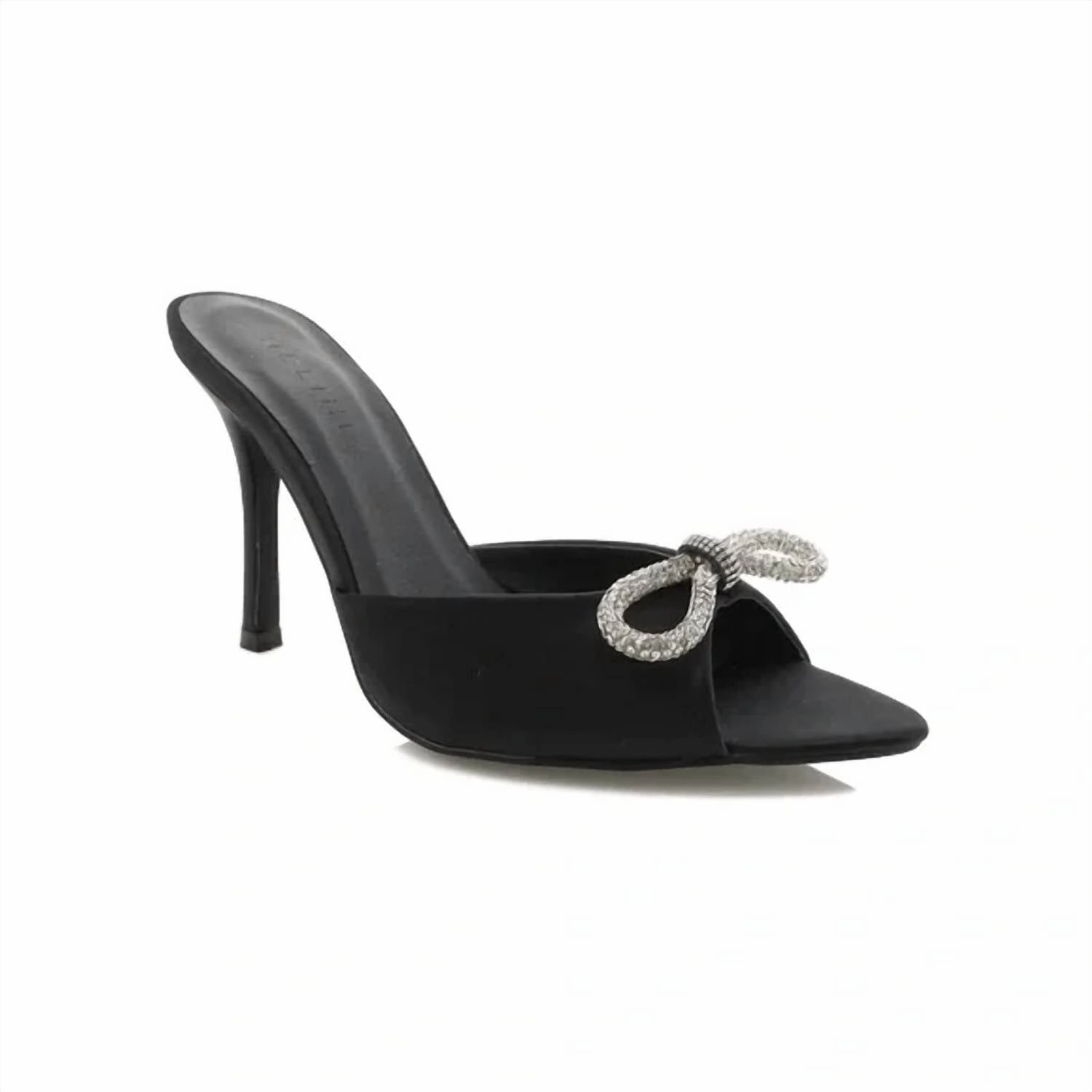 Women's Leilah Bow Heel Slip On Sandal In Black Satin