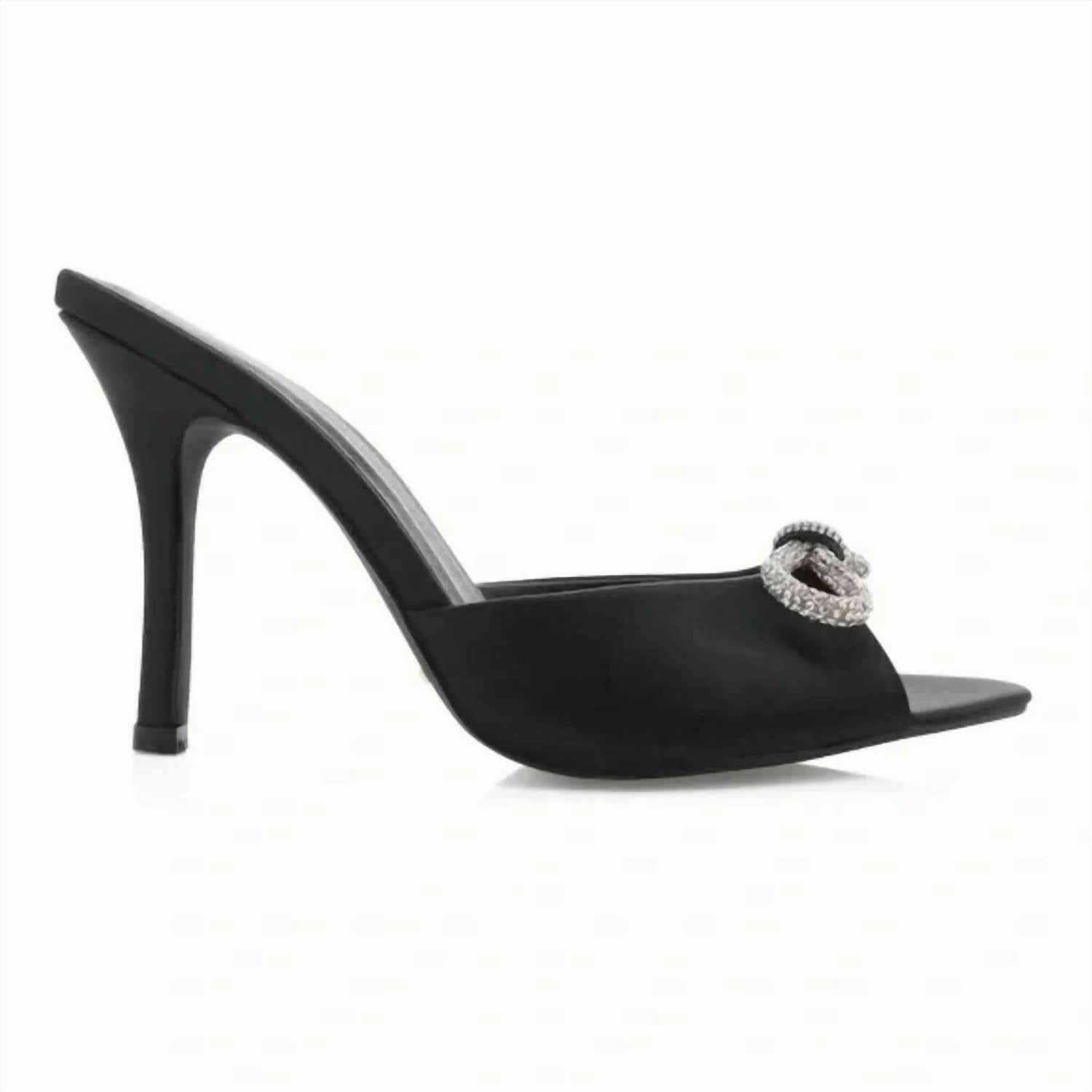 Women's Leilah Bow Heel Slip On Sandal In Black Satin Womens Outdoor Sandals on offer