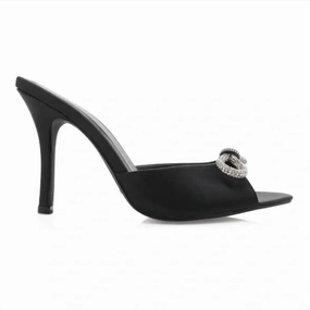 Women's Leilah Bow Heel Slip On Sandal In Black Satin Womens Outdoor Sandals on offer