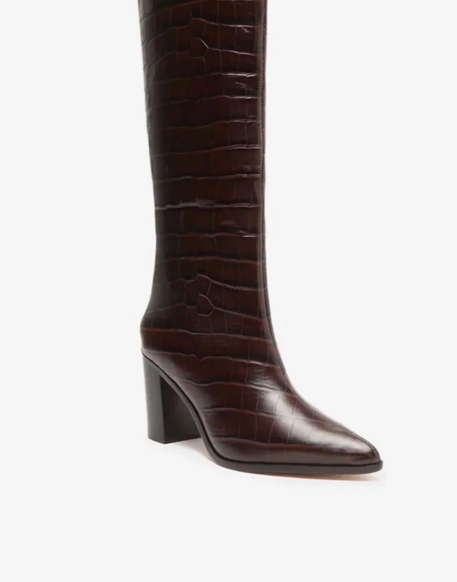 Women's Maryana Crocodile Embossed Leather Block Boot In Dark Chocolate