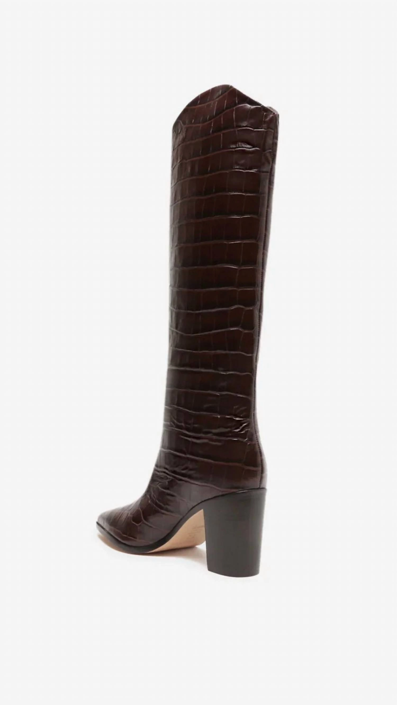 Women's Maryana Crocodile Embossed Leather Block Boot In Dark Chocolate