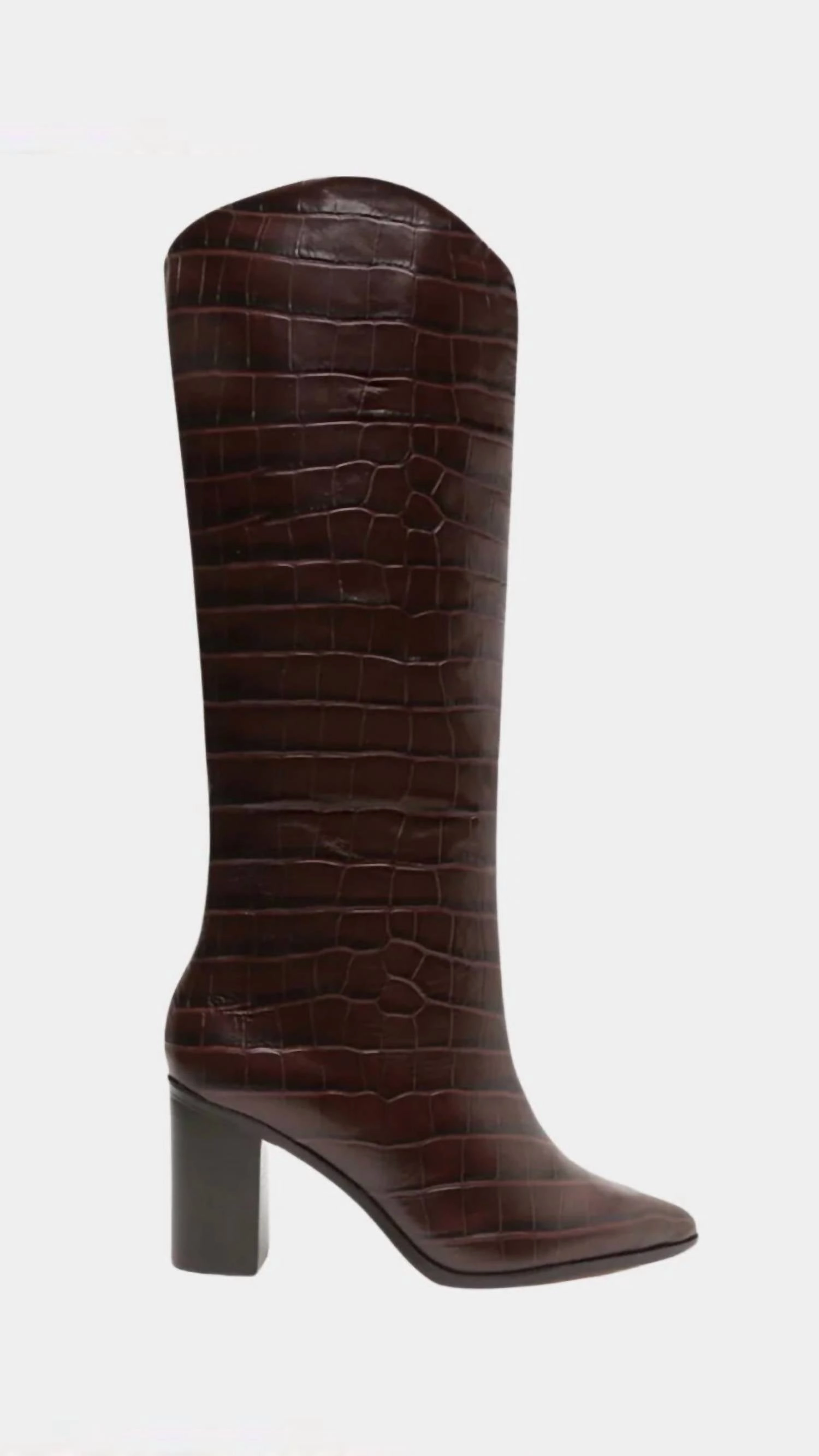 Women's Maryana Crocodile Embossed Leather Block Boot In Dark Chocolate Top-rated Womens Boots outlet