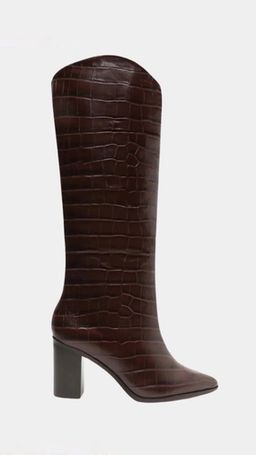Women's Maryana Crocodile Embossed Leather Block Boot In Dark Chocolate Top-rated Womens Boots outlet