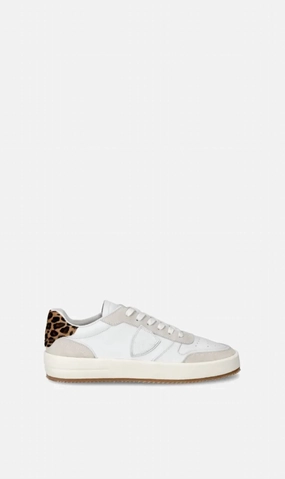 Women's Nice Low Sneakers In Veau Animalier Blanc Leo Trendy Womens Sneakers for sale