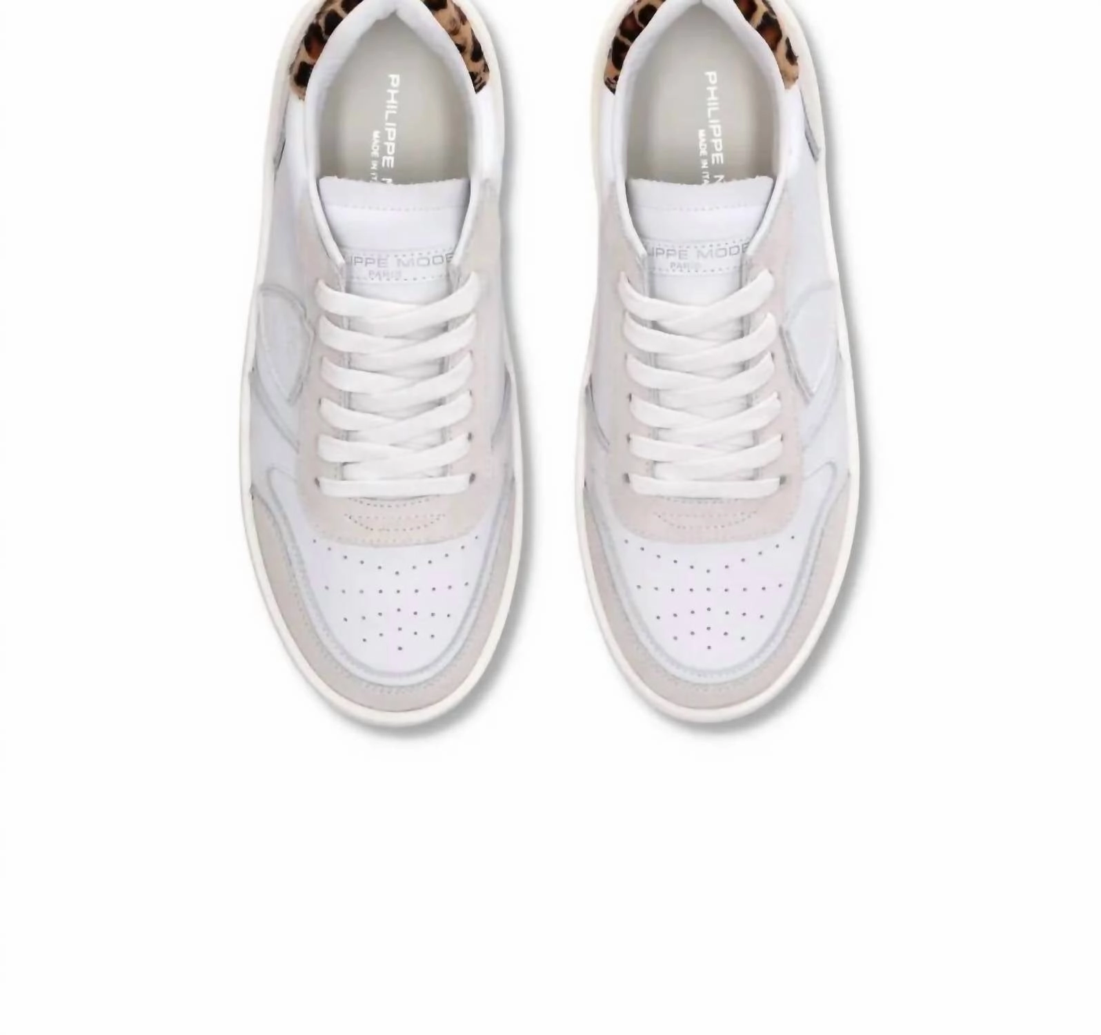 Women's Nice Low Sneakers In Veau Animalier Blanc Leo