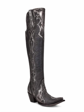 Women's Overlay Tall Top Western Boots In Black Womens Boots sale online