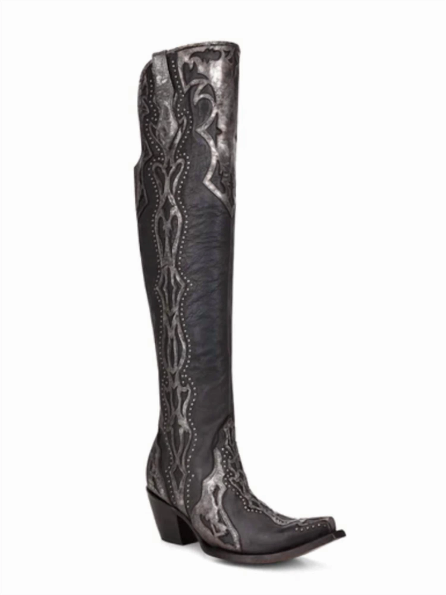Women's Overlay Tall Top Western Boots In Black Womens Boots sale online