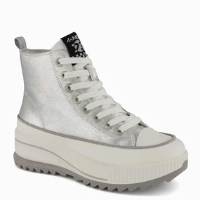 Women's Platform Metallic Sneaker Booties In Silver Stylish Womens Sneakers clearance