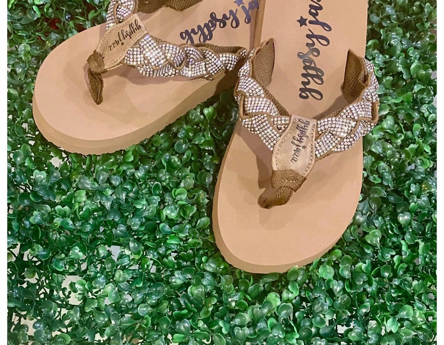 Women's Rhinestone Braided Flip-Flops In Brown Cozy Womens Slippers discount