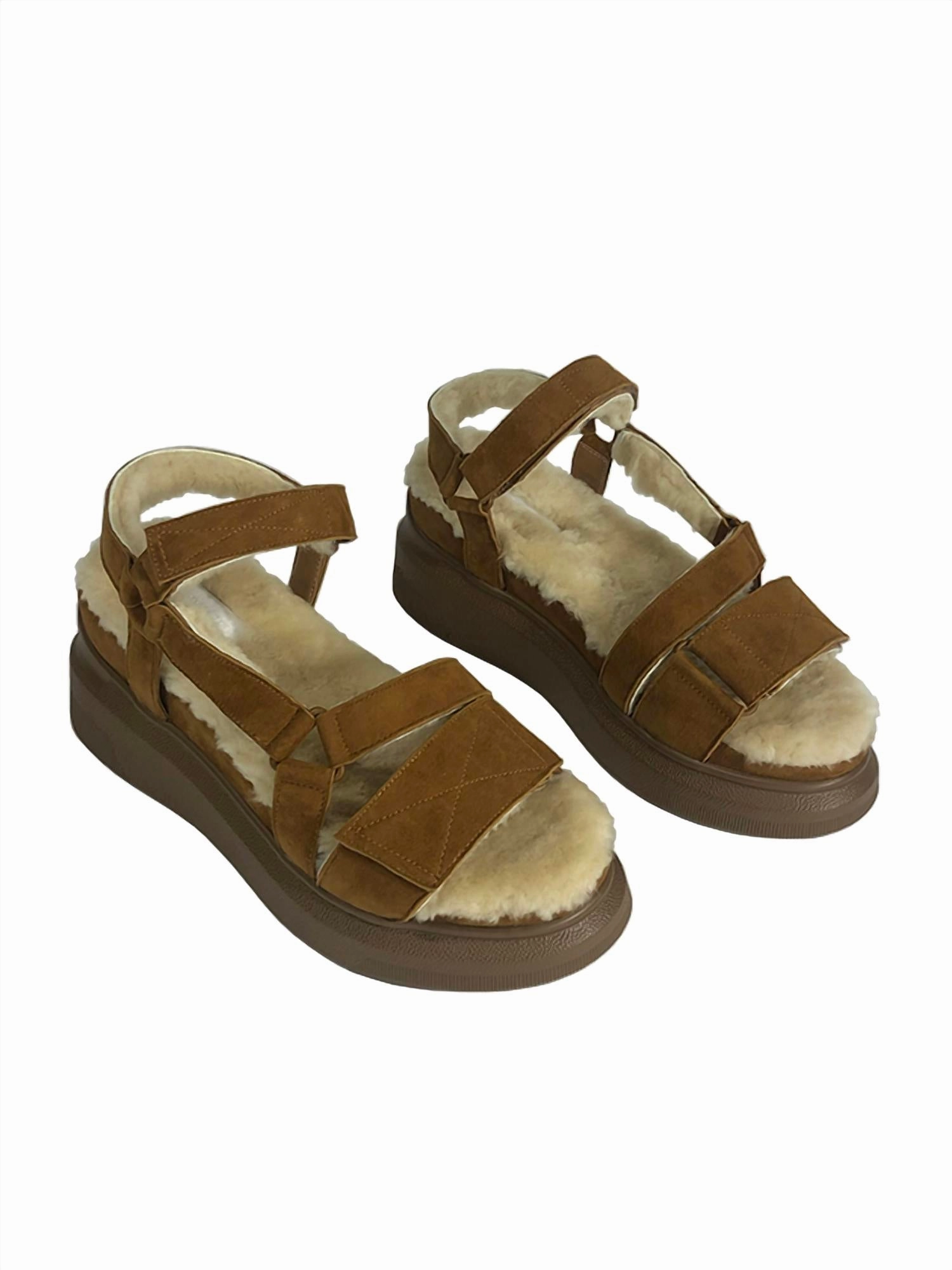 Women's Shearling Sandals In Russet Suede