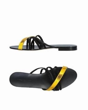 Women's Snake Metallic Strap Leather Flat Sandals In Black Outlet price Womens Sandals