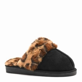 Women's Snooze Leopard Slippers In Black Womens Slippers at low price