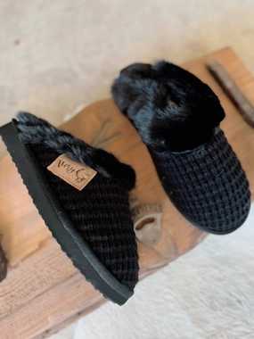 Women's Sweater Knit Fuzzy Slippers In Black Cozy Womens Slippers discount