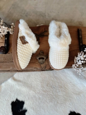 Women's Sweater Knit Fuzzy Slippers In Cream Cozy Womens Slippers discount