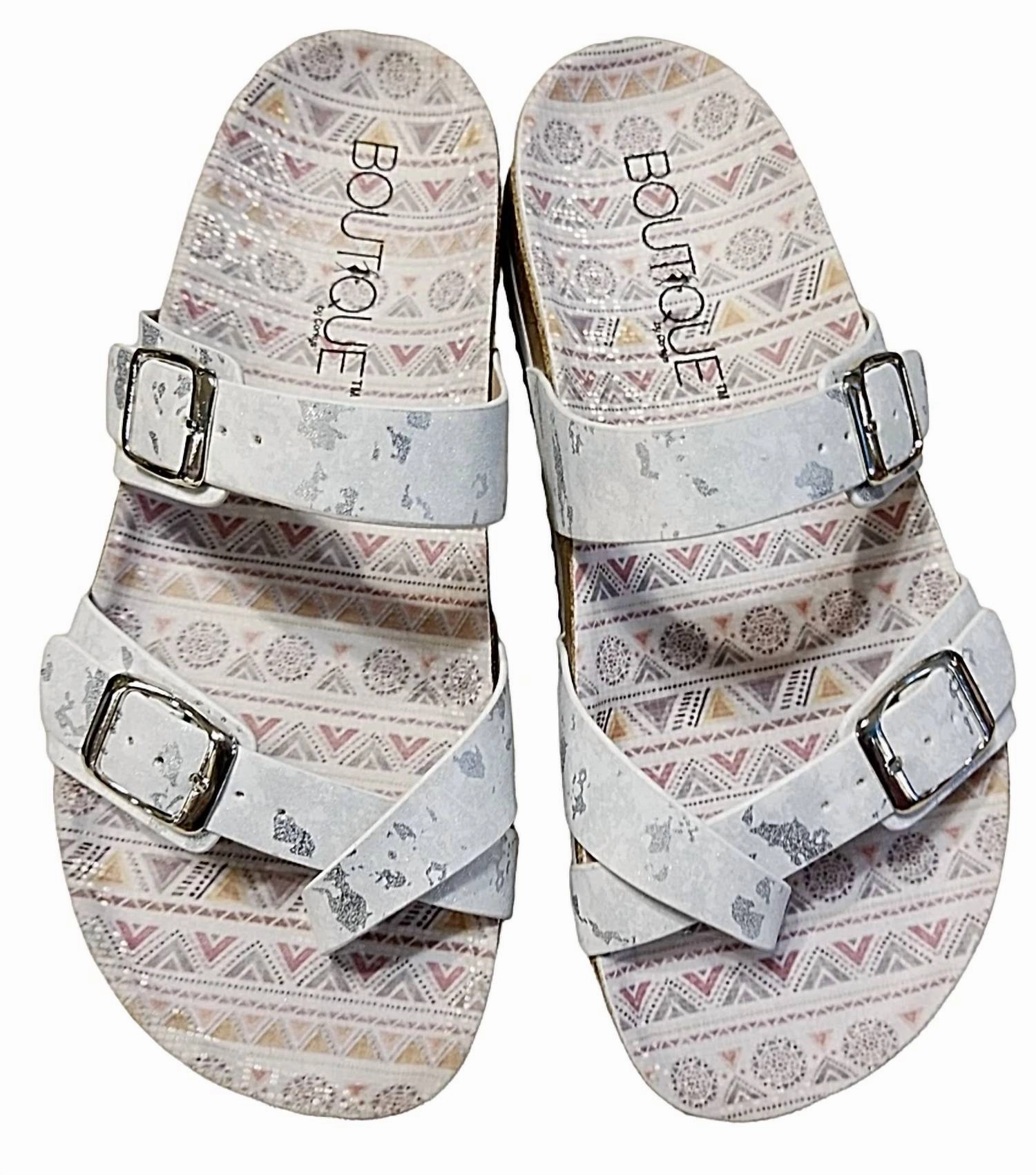Women's Tan Line Sandals In White Metallic Womens Slippers at low price