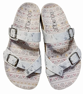 Women's Tan Line Sandals In White Metallic Womens Slippers at low price