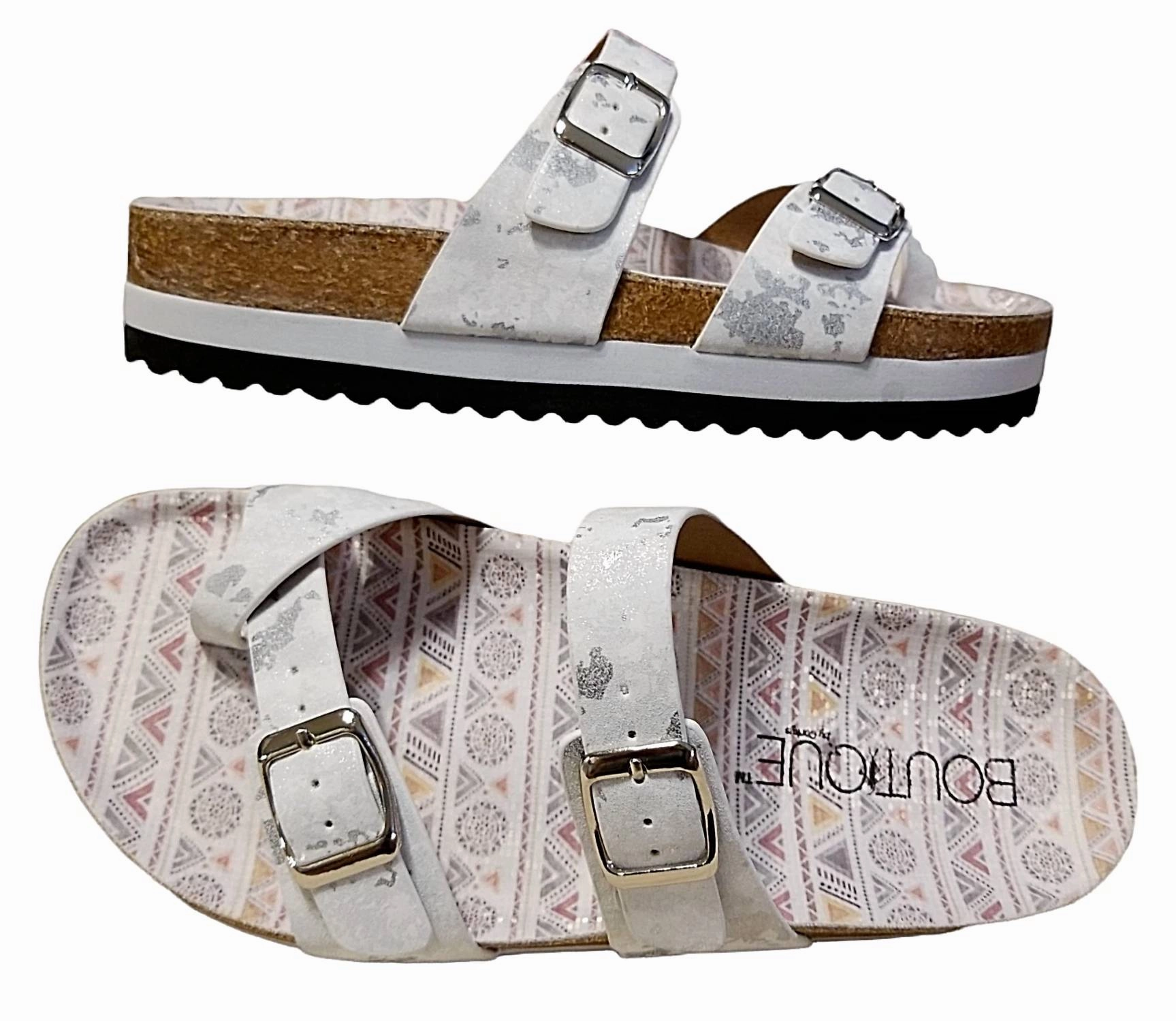 Women's Tan Line Sandals In White Metallic