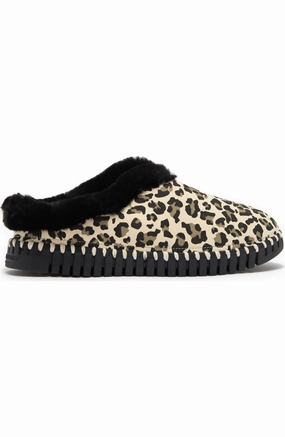 Women's Tulip 3150 Leopard Slipper In Milk Creme Womens Slippers at low price