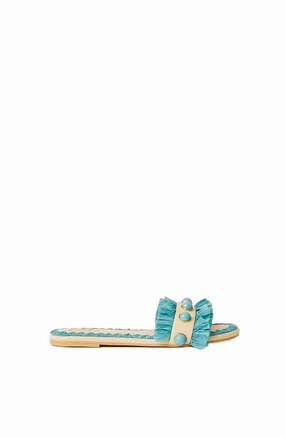 Women's Valentina Fringe Slide In Shell/turquoise Womens Slippers at low price