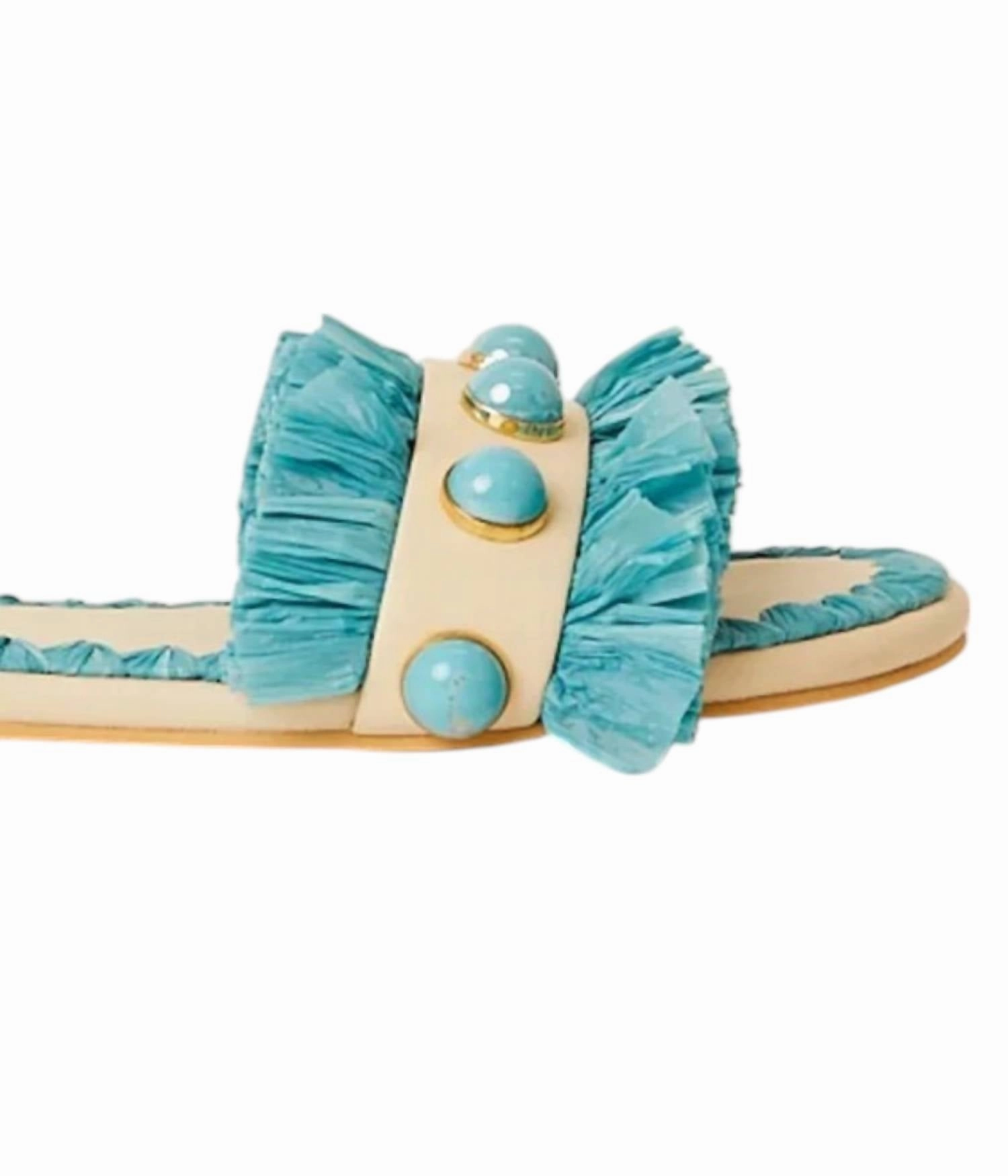 Women's Valentina Fringe Slide In Shell/turquoise