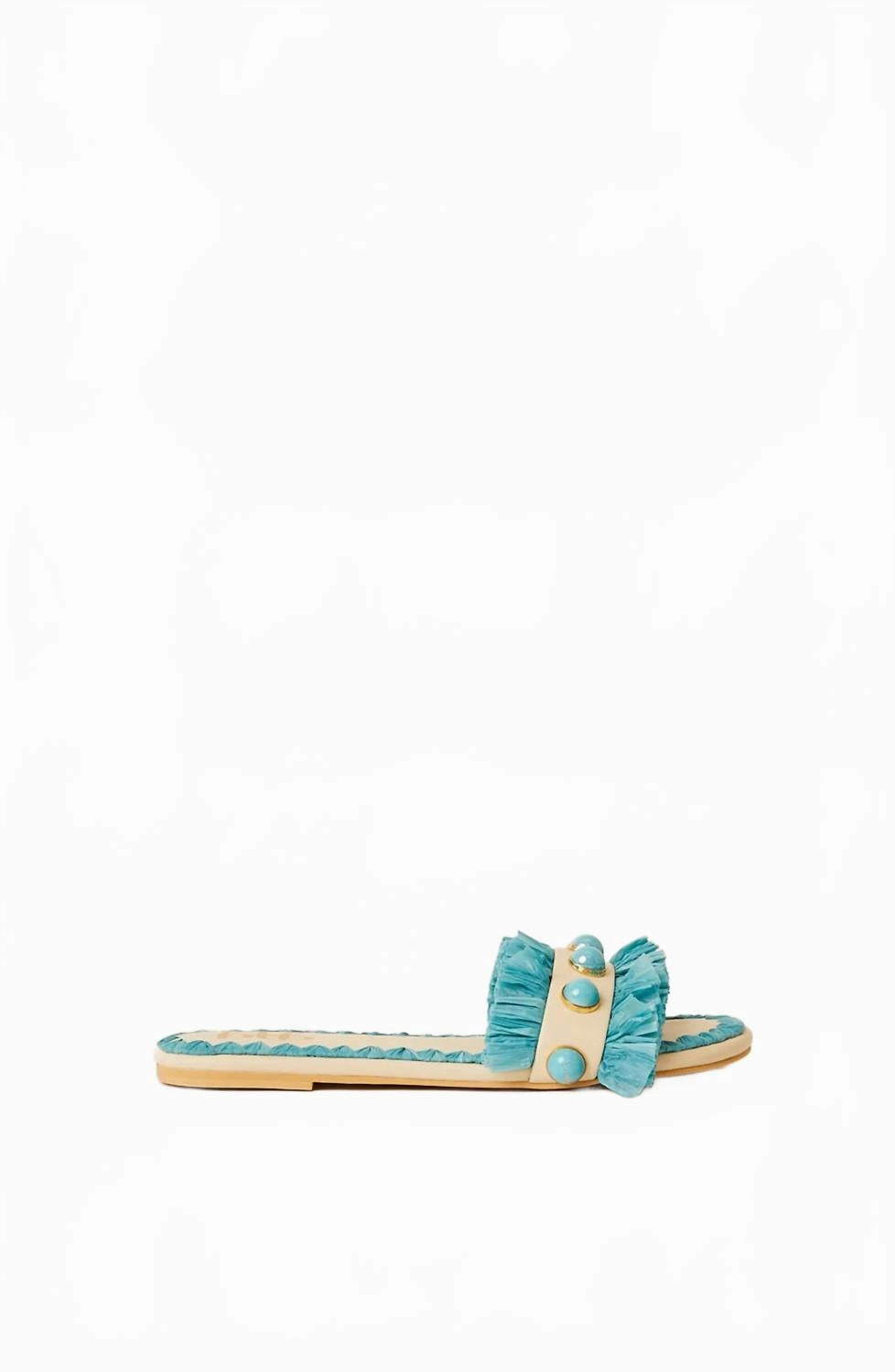 Women's Valentina Fringe Slide In Shell/turquoise Womens Slippers at low price
