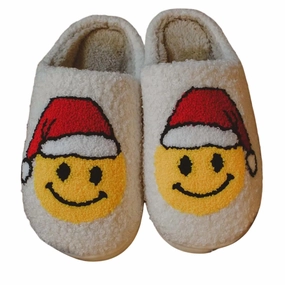 Women Santa Christmas Happy Face Sherpa Slippers In Santa Smiley Womens Slippers at low price