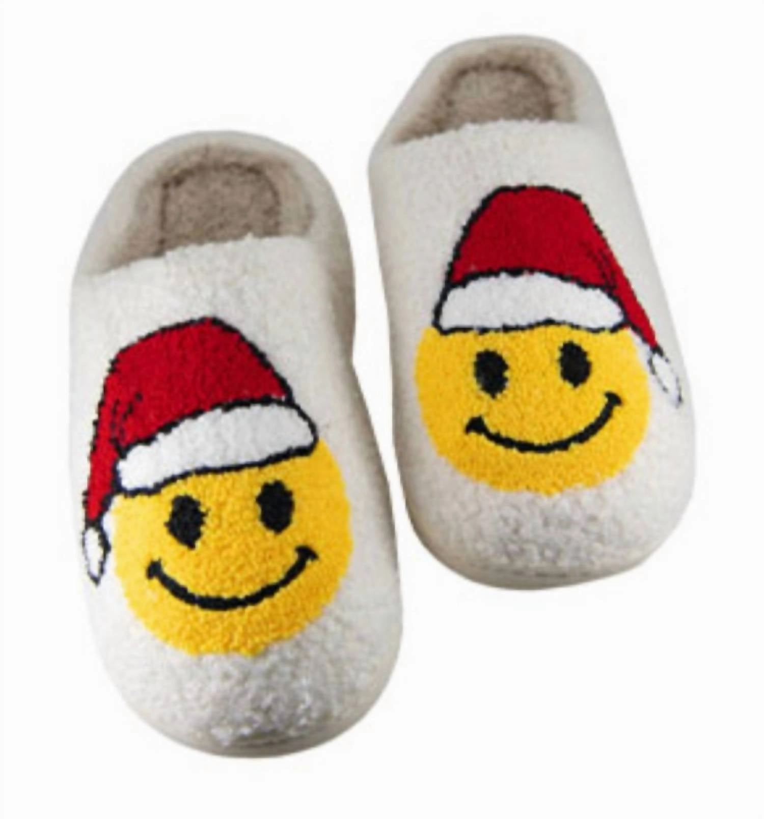 Women Santa Christmas Happy Face Sherpa Slippers In Santa Smiley