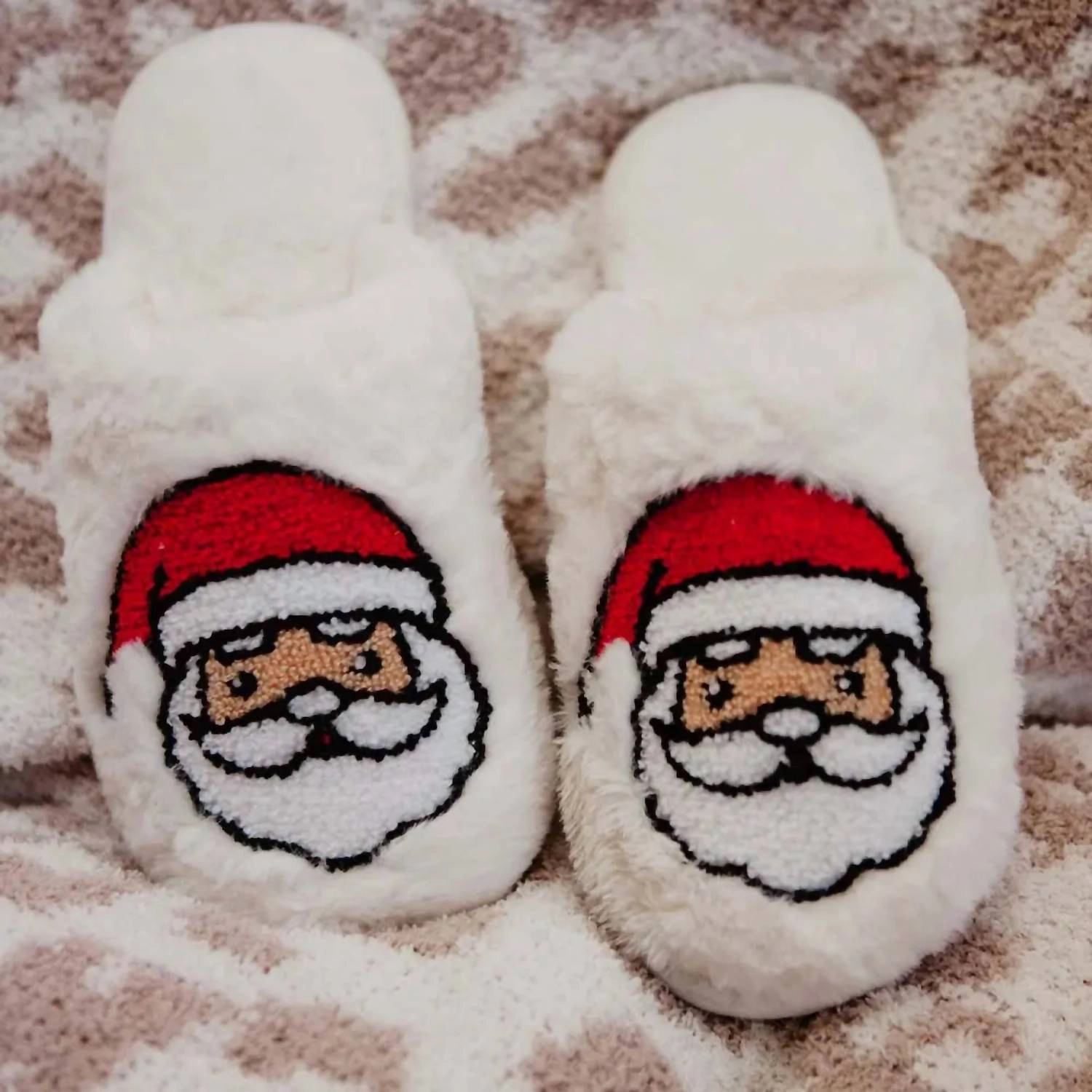 Women Santa Face Fur Slippers