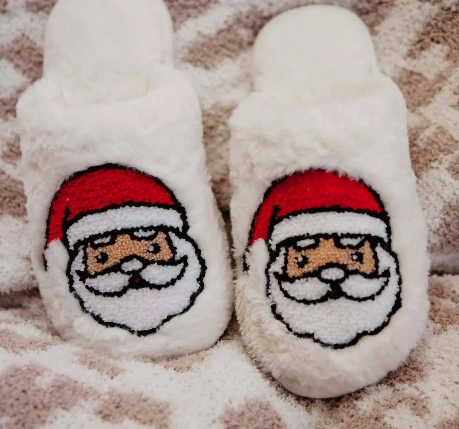 Women Santa Face Fur Slippers