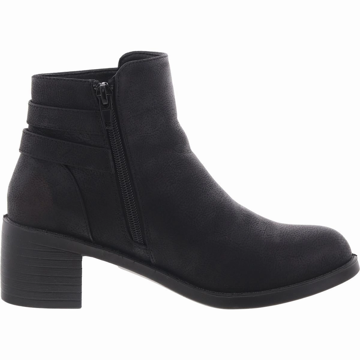 Womens Block Heel Faux Leather Ankle Boots