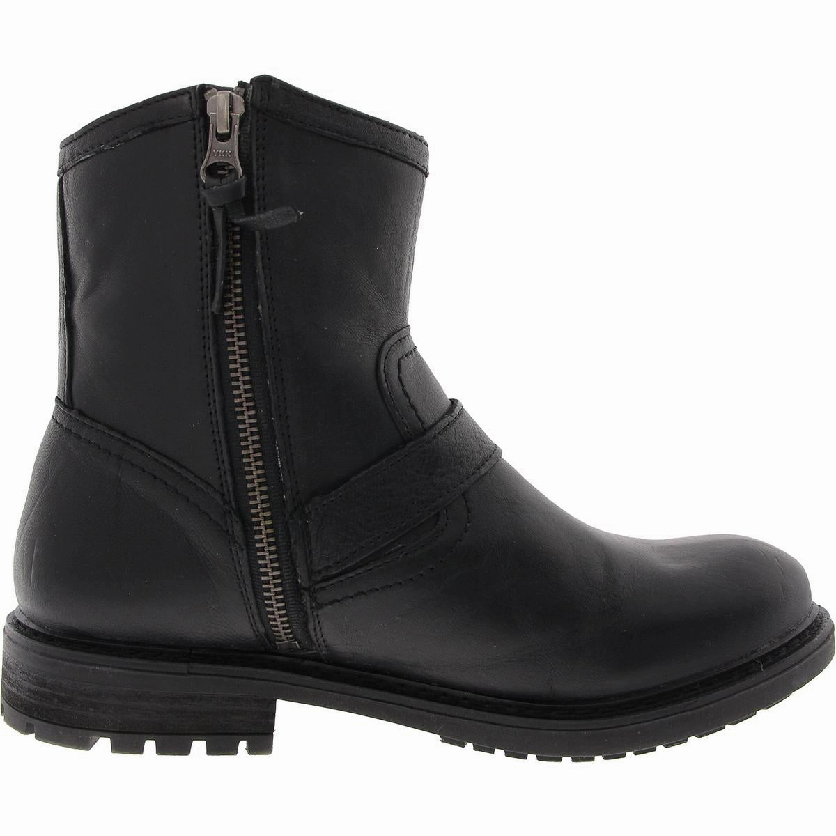 Womens Buckle Leather Motorcycle Boots