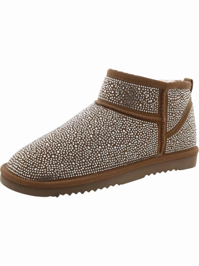Womens Canvas Rhinestone Shearling Boots Womens Dress Boots for less