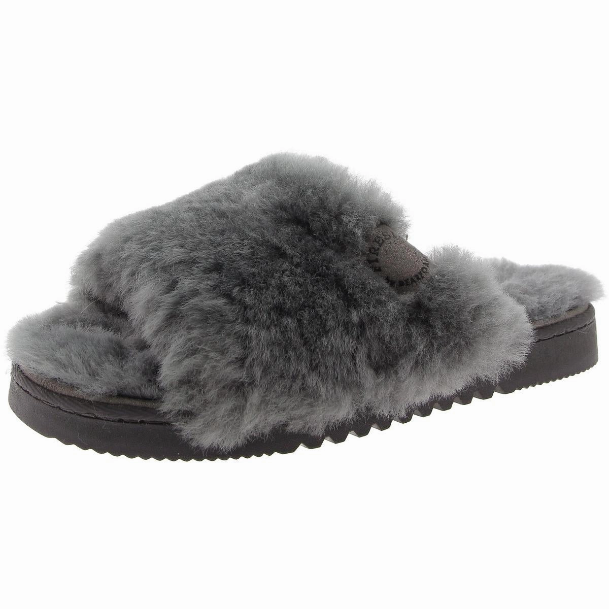 Womens Faux Fur Lined Faux Fur Slide Slippers