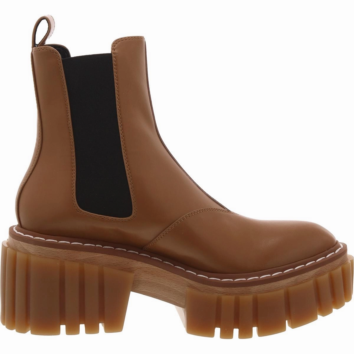 Womens Faux Leather Block Heel Chelsea Boots