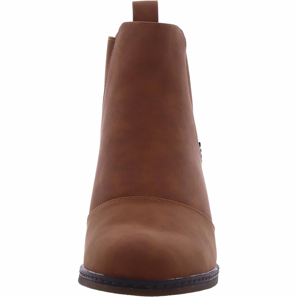 Womens Faux Leather Pull On Ankle Boots