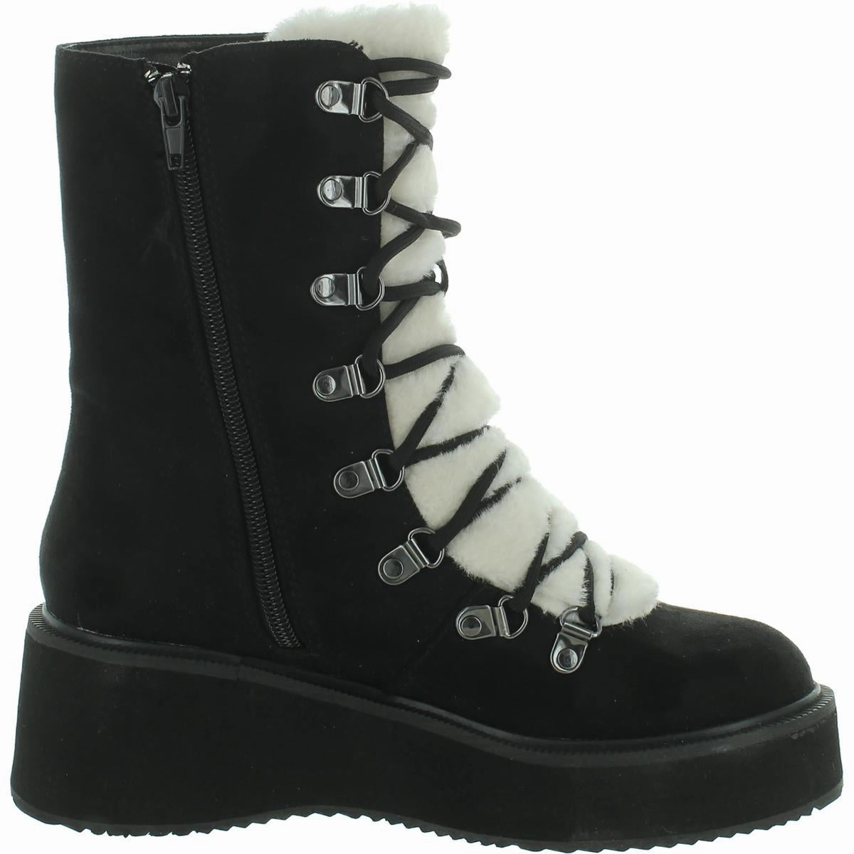 Womens Faux Suede Zipper Combat & Lace-Up Boots