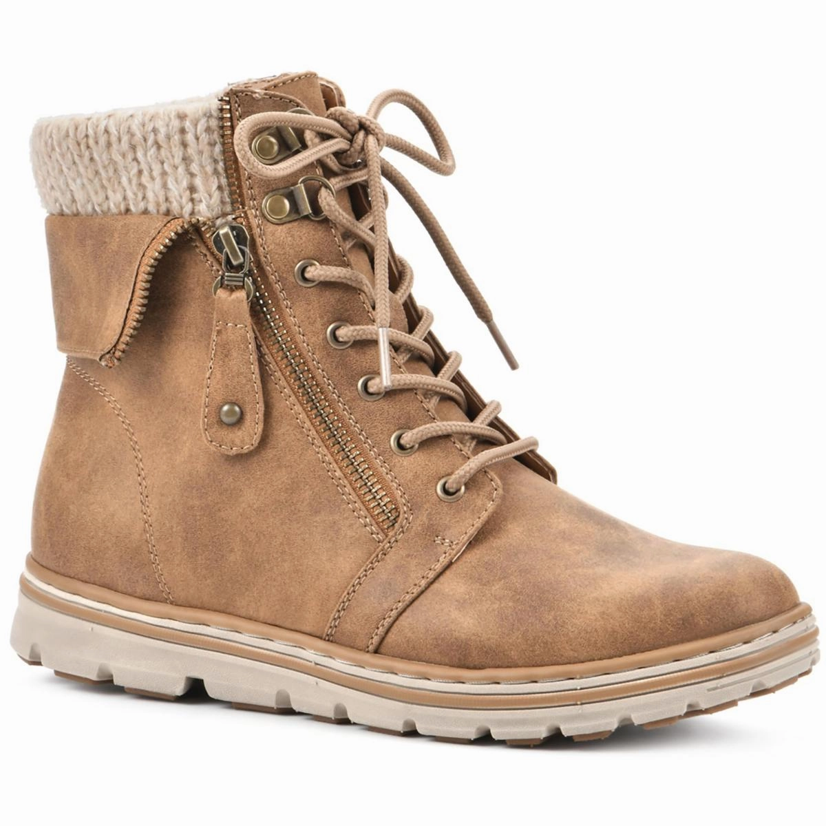 Womens Lace-Up Faux Leather Booties