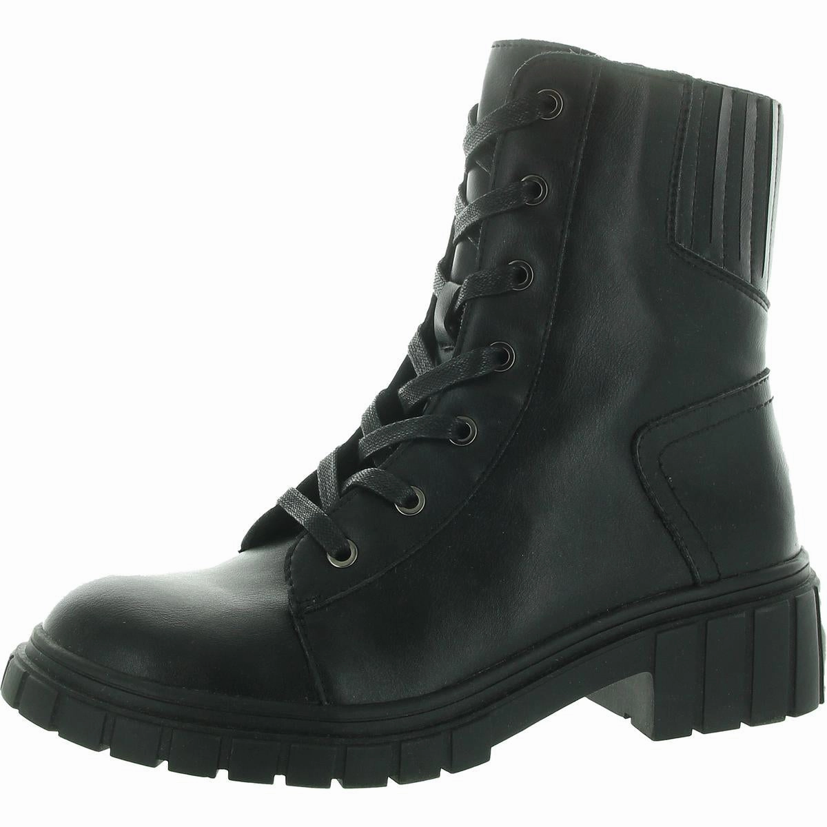 Womens Lugged Sole Leather Ankle Boots
