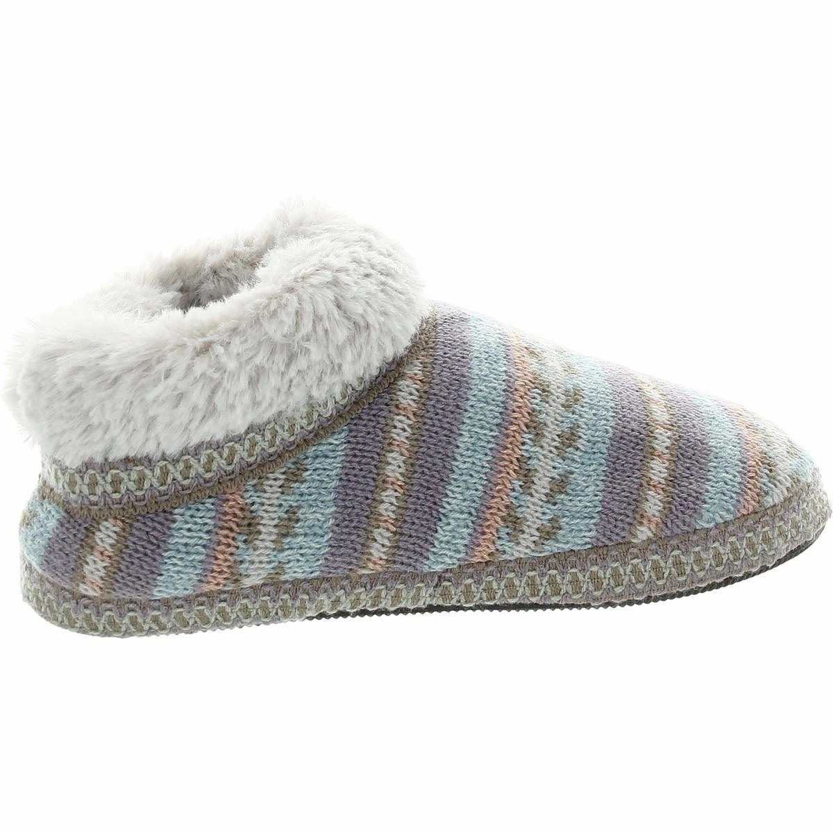Womens Striped Faux Fur Bootie Slippers