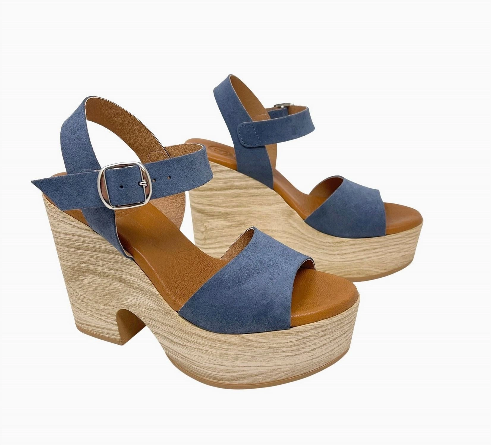 Zeo Blue Leather Platform Sandal