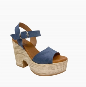 Zeo Blue Leather Platform Sandal Womens Outdoor Sandals on offer